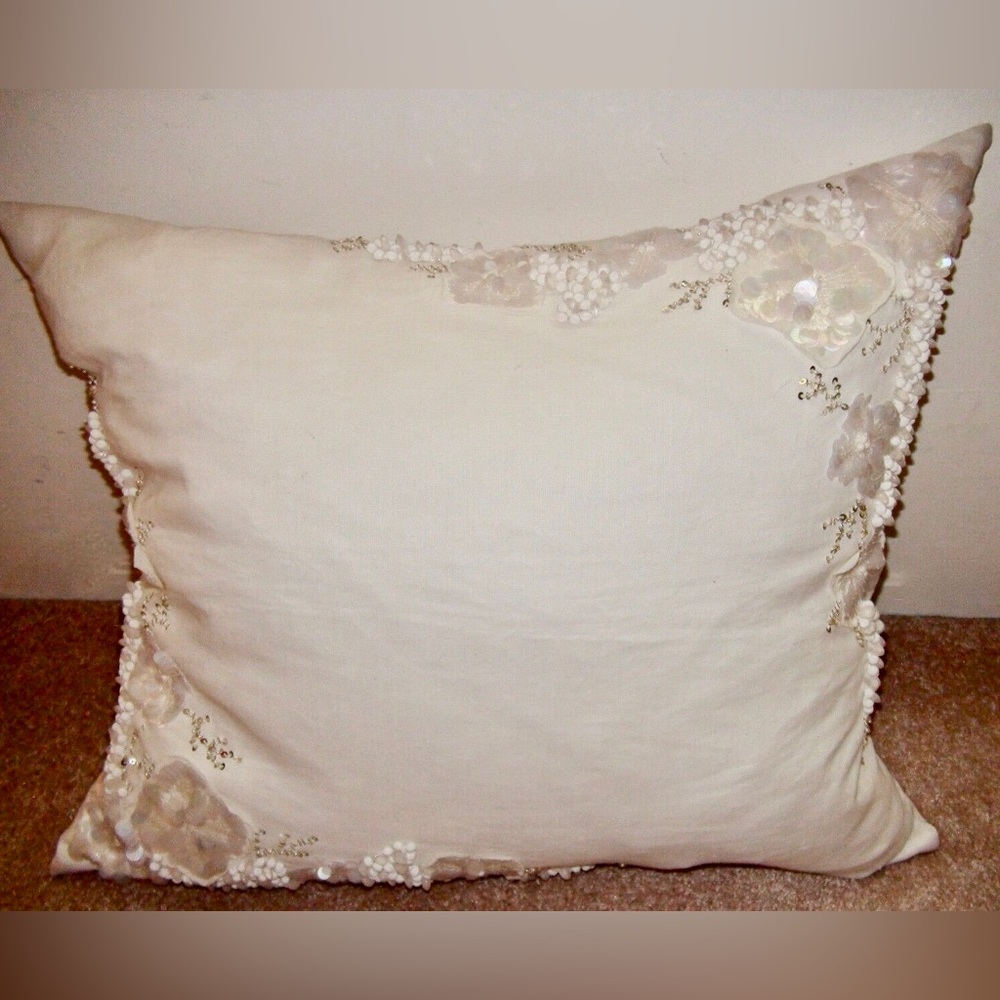 Reve Ivory Embellished Beaded Toss Decorative Accent Pillow